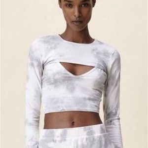 Cropped tie dye long sleeve cut out set with tank top